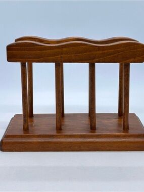 Vintage Handcrafted Brown Wooden Napkin Letter Holder 6.75 L x 3.5" W x 4 7/8"T